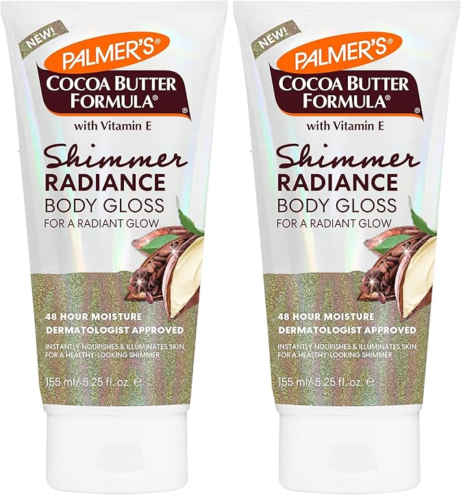 Palmer's Cocoa Butter Formula Shimmer Body Lotion with Vitamin E,5.25 Fl Oz,Radiance Body Gloss,Help Blur Veins,Cellulite,Marks,48 Hour Moisture,(Pack of 2)