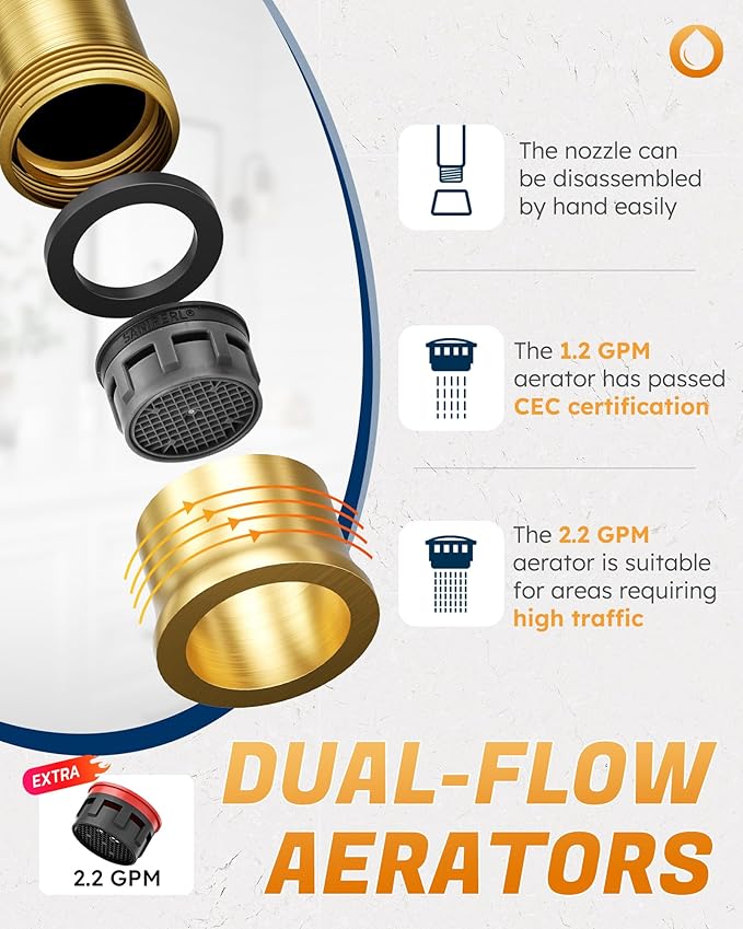 WOWOW Brushed Gold Bathroom Faucet Widespread Bathroom Sink Faucet 2 Handle Lavatory Tap 3 Holes with Drain and Supply Hoses Mordern Basin Taps