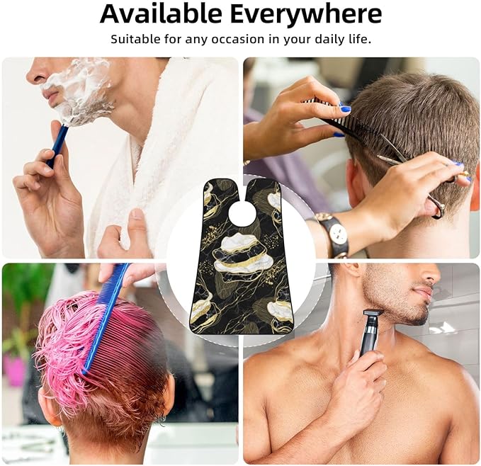 Beard Hair Catcher for Men, Waterproof Shaving Bib Apron Non-Stick, Trimming Tool for Dad Husband, Gold Black Marble Shave Bib