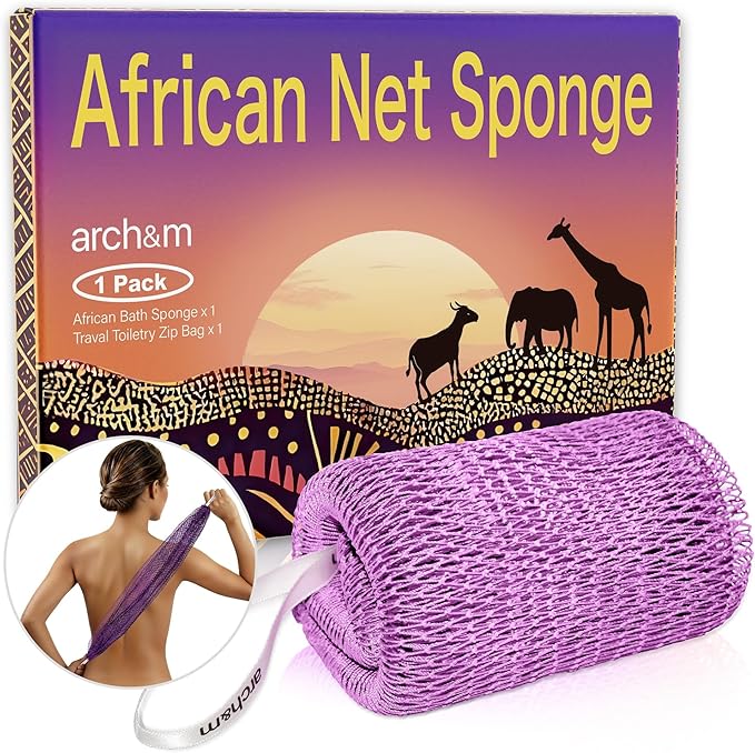 ARCH&M African Exfoliating Net Sponge - Authentic African Net Sponge with Knots for Daily Use Afroscrub Exfoliating Wash Cloths for Body Scrubber Back Scrub Exfoliator for Shower Bath Accessories