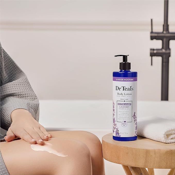 Dr Teal's 24 Hour Moisture+ Body Lotion, Lavender Essential Oil, 18 fl oz (Pack of 3)