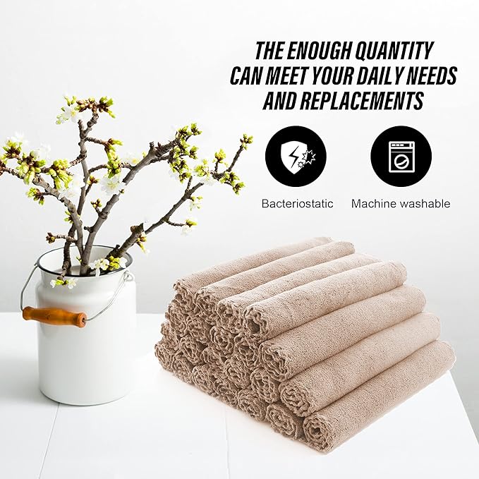 MOONQUEEN Ultra Soft Premium Washcloths Set - 12 x 12 inches - 24 Pack - Quick Drying - Highly Absorbent Coral Velvet Bathroom Wash Clothes - Use as Bath, Spa, Facial, Fingertip Towel (Brown)