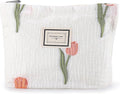 Tulip Makeup Bag Travel Cute Floral Cosmetic Bags for Women Large Embroidery Makeup Pouch Zipper Cosmetic Pouch for Purse Aesthetic Make up Organizer Bag Portable Toiletry Bag