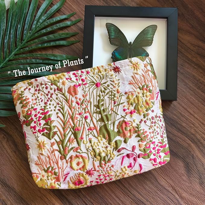 STARDW Aesthetic Floral Makeup Bag Cute Small Cosmetic Bags for Women Girls, Travel Toiletry Bag Large Capacity Zipper Makeup Pouch, Purse Organizer Pouches