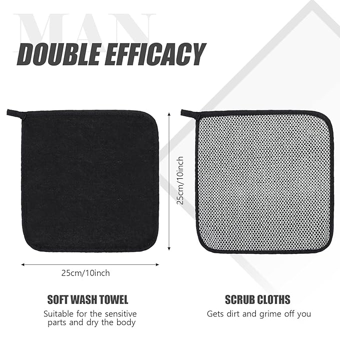 Tudomro 10 Pcs Exfoliating Washcloths Double Sided Man Wash Cloths Body Face Exfoliating Scrub Cloths for Shower Men Women(10 x 10 Inch,Black)