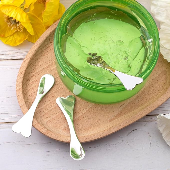 3pcs Mini Stainless Steel Makeup Spatula, Reusable Cosmetic Cream Spatulas Spoon, Skincare Scoop Applicator Facial Massage Beauty Tools for Mixing and Sampling Face Eye Cream- Silver