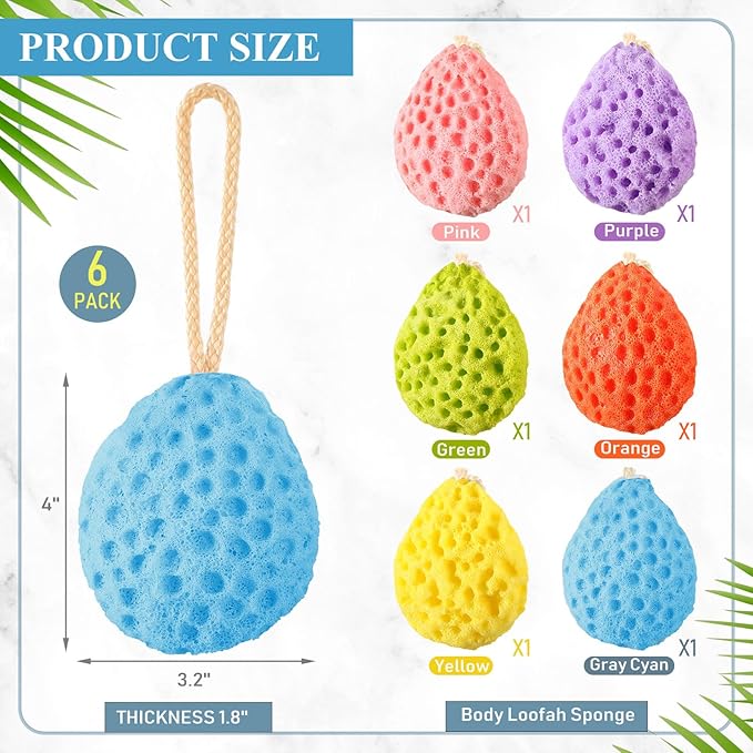 6 Pcs Bath Sponge Deep Cleansing Body Loofah Gentle and Deep Exfoliating Body Scrubber Bath Accessories Men Women Baby Sponge for Bathing Shower (Bright Color)