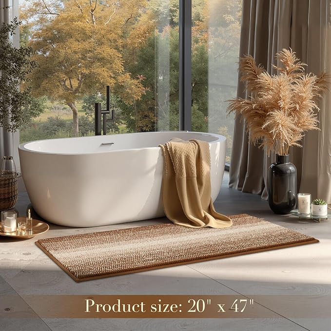 BSICPRO Large Bathroom Rugs, Bath Mat Rug for Bathroom Non Slip 20 x 47 Inches Water Absorbent Chenille Bath Floor Mats Machine Washable (Coconut Brown)