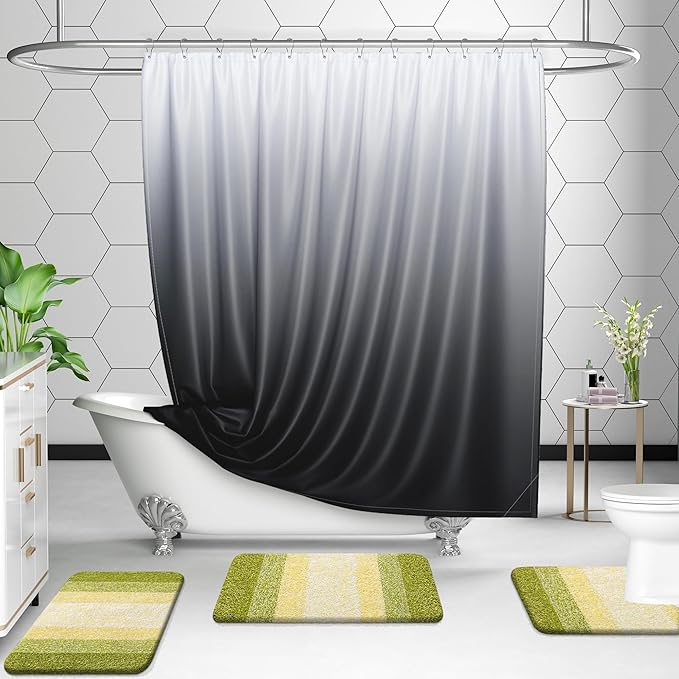 OLANLY Bathroom Rug Set 2 Piece, Soft Absorbent Microfiber Bath Mats and U-Shaped Contour Toilet Rug, Non-Slip, Machine Wash Dry, Plush Shaggy Bath Mats for Bathroom (30"x20"+24"x20", Olive Green)