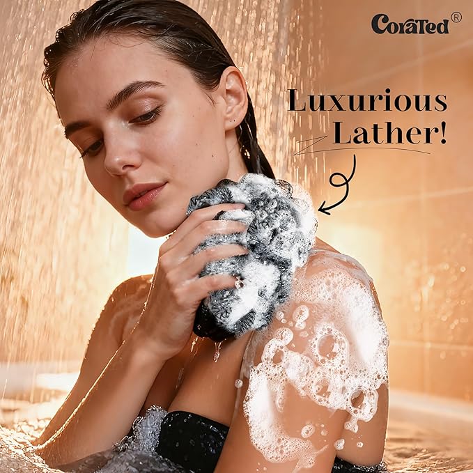 CORATED African Net Sponge with Knots Authentic, Shower Loofah Exfoliating Bath Sponge, Body Scrubber for Women Daily Use Body Care, Travel Portable Bath Accessories for Bathroom