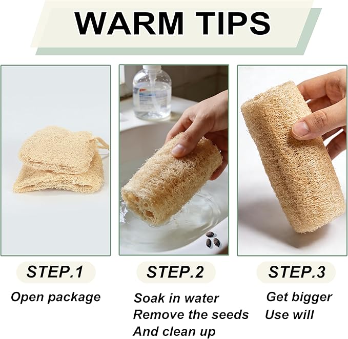 Natural Loofah Sponge Organic Loofa Set 6 Pack,Exfoliating Body Scrubber Shower Luffa Men and Women for Bath Cleaning Skin Back and Face Eco Tool