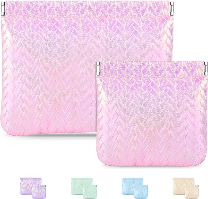 2 PC Small Makeup Bag for Purse, Lipstick Holder & Purse Organizer Pouches, Waterproof Faux Leather Cosmetic Bag, Slim Travel Makeup Pouch for Women Daily & Travel Essentials