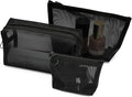 Portable Mesh Makeup Bag with Zipper Small Travel Toiletry Bag Lightweight Cosmetic Pouch (Black 3 Piece Set)
