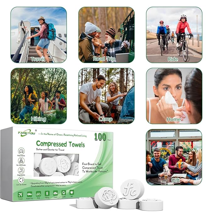 Compressed Towel Tablets 100 Count, Thickened Disposable Face Towel Biodegradable Cotton Cloths, Portable Mini Compressed Washcloths Coin Tissue for Travel, Gym, Home, Outdoor Activities