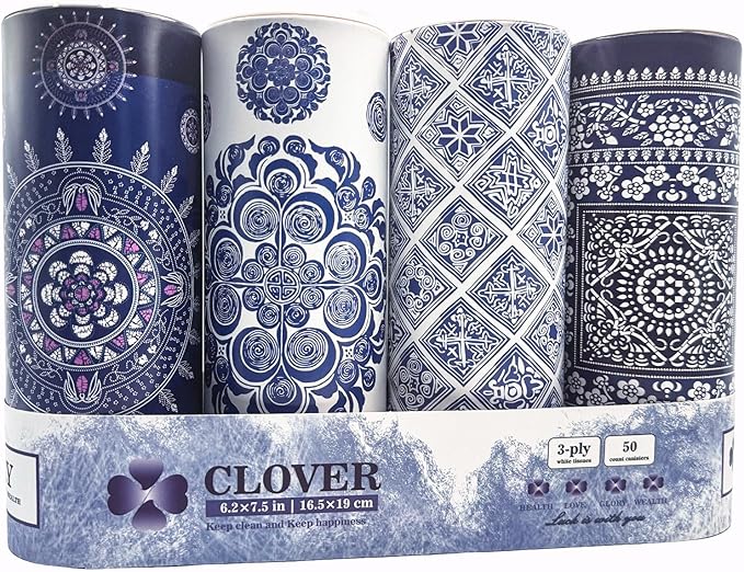 CLOVER Round Tube Facial Tissues & Car Tissues - Travel Tissues in Compact Cylinder for Cup Holder, Office, Bedroom, Vanity (Lition, 3-Ply, Pack of 4)