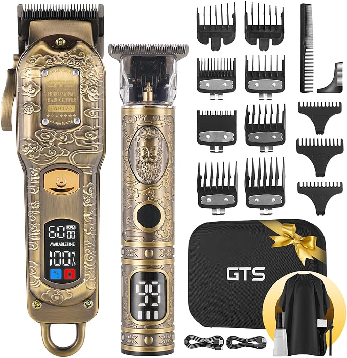 GTSPROProfessional Hair Clippers & Beard Trimmer Set for Men – Cordless Barber Clippers with LCD Display, Precision Trimmer & Travel Case – Gifts for Men Husband Father