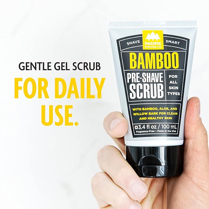 Pacific Shaving Company Bamboo Pre-Shave Scrub - Exfoliating Face Scrub & Cleanser - Daily Face Wash for Men with Aloe Vera & Willow Bark Extract - Soothes, Moisturizes & Controls Blemishes (3 Oz)