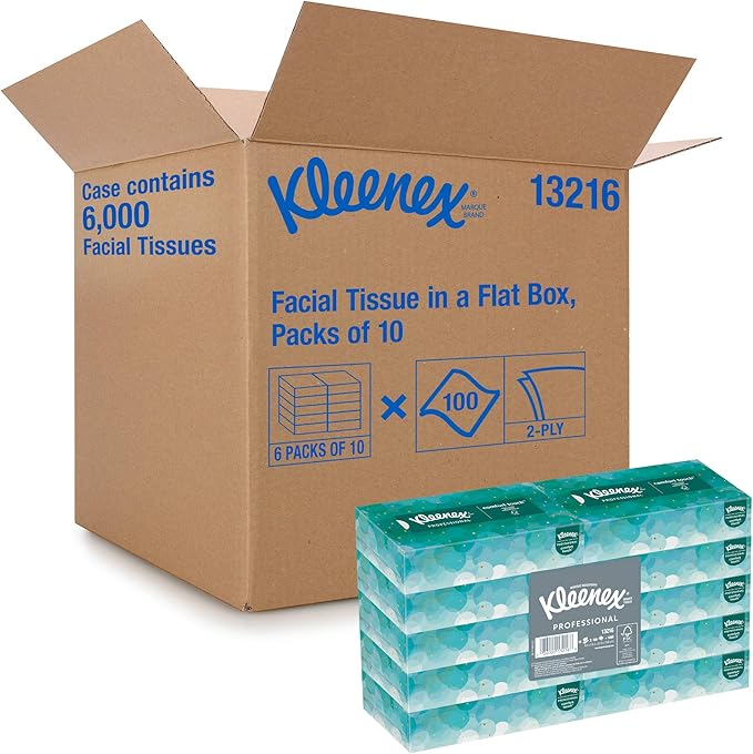 Kleenex Professional Facial Tissue, Bulk (13216), Flat Boxed Format, Designed for Business (100 Tissues/Box, 60 Boxes, 6,000 Sheets/Case)
