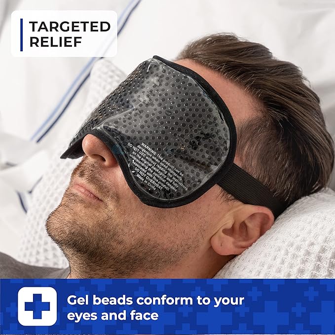 Thrive Gel Beads Eye Mask - Cold Compress for Dark Circles & Puffy Eyes - Hot Compress for Migraine Relief & Post-Surgery Swelling - Sleep Mask Blackout & Ice Pack for Face - Midnight, Pack of 1