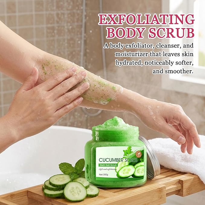 Cucumber Body Exfoliator, Deep Cleaning Exfoliating Body Scrub, Moisturizing Nourishing Salt Rose Body Scrub, 350 g