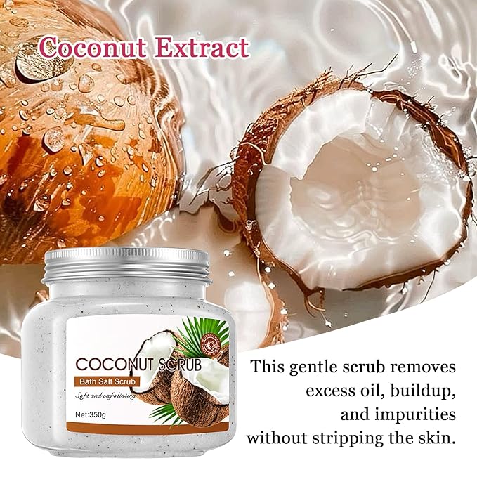 Coconut Body Exfoliator, Deep Cleaning Exfoliating Body Scrub, Moisturizing Nourishing Salt Rose Body Scrub, 350 g