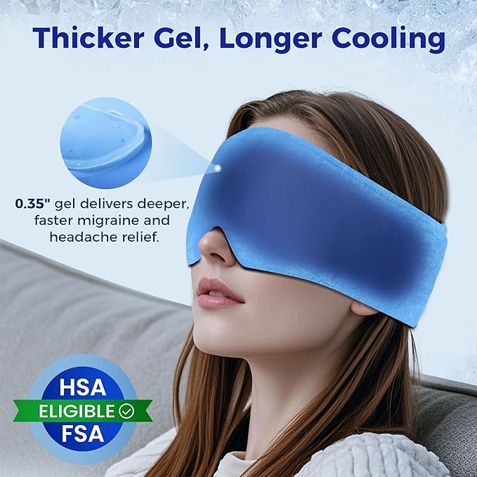2 Pack Cooling Gel Eye Mask - Puffy Eyes, Dark Circles, Migraine Relief, FSA Eligible, FACEMOON Reusable Sleep Mask for Ice Cold Compress, Long Lasting Comfort for Eye Care, Self Care(Black,Blue)