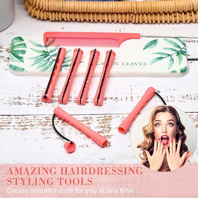 WILLBOND 36 Pieces Cold Wave Rod Hair Perm Rods Hair Rollers Perming Curlers with Steel Rat Tail Comb for Hairdressing Styling