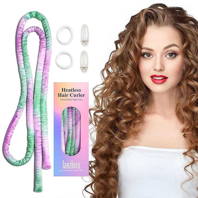 Lanzhire Heatless Curling Headband for Overnight Curls - No-Heat Curlers for Long and Short Hair (Purple Tie Dye)