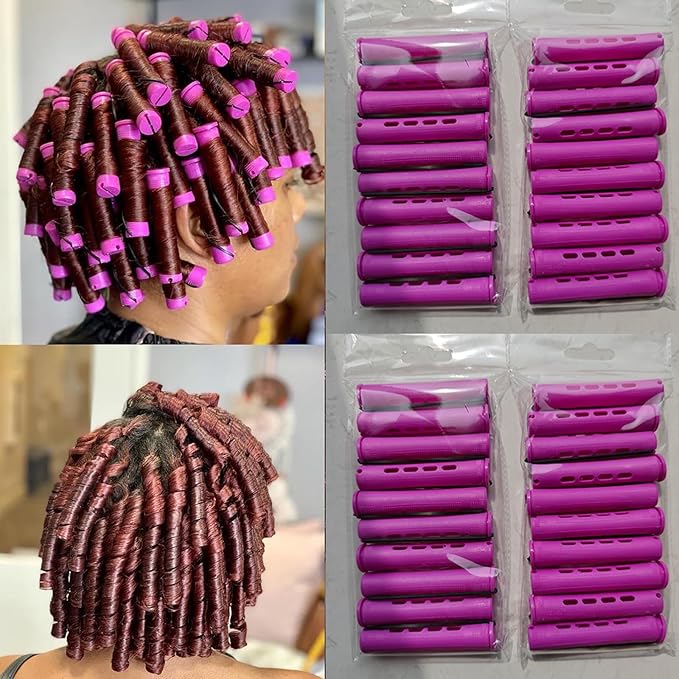 Perm Rods Set for Natural Hair, 40Pcs Plastic Cold Wave Rods, Heatless Perming Rods Hair Curler for Women, DIY Hairdressing Tools, Purple, 0.75 Inch