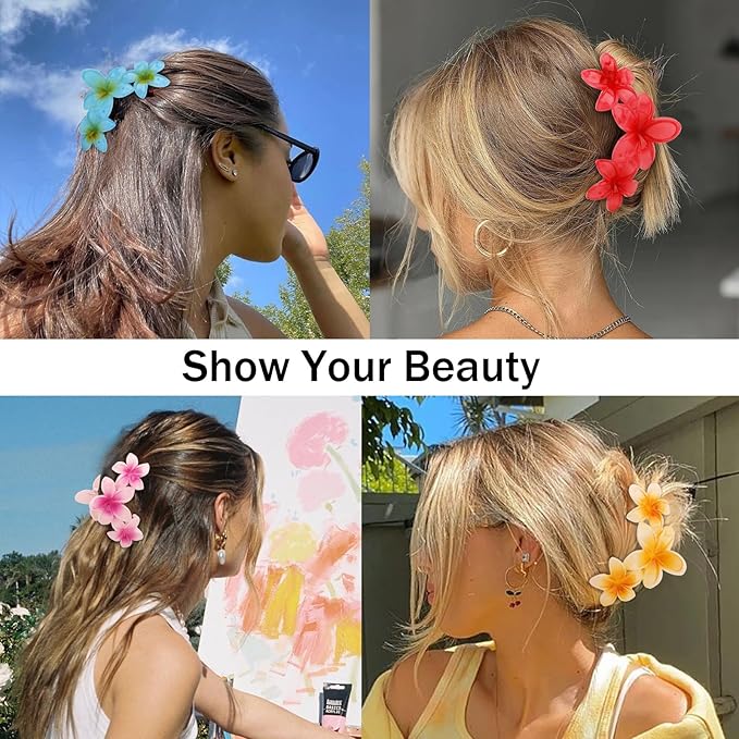 Hair Clips for Women 4Pcs Flower Claw Clips Cute Hair Claws Flower HairClip for Thick Thin Hair Strong Hold HairClaws Summer Accessories for Women Girls