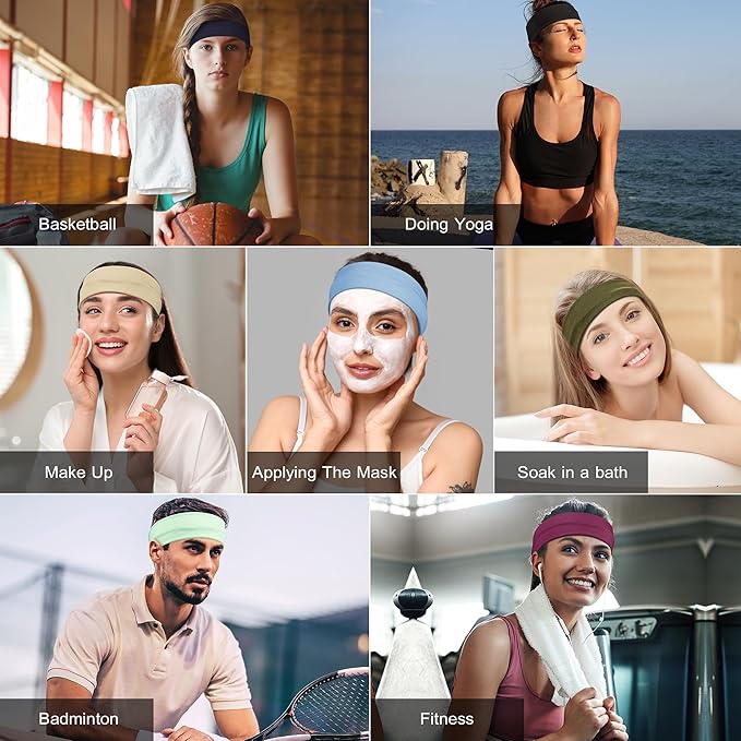 Headbands for Women, 8pcs Stretchy Non Slip Soft Cotton Cloth Hair Bands for Sports, Workout, Yoga and Running