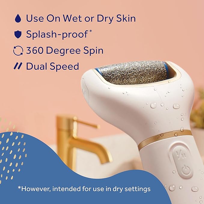 Amopé Pedi Perfect Electric Callus Remover Foot File w/ Diamond Crystals, Pedicure Tool for Feet, Removes Hard & Dead Skin, Feet Scrubber & Buffer, Splashproof, w/ Extra Coarse Roller Head, 1 Count