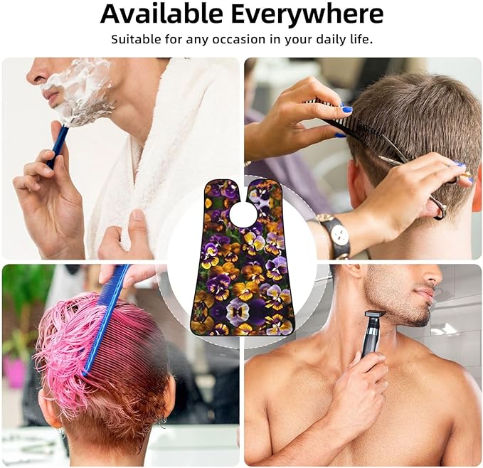 Pansy Perfection Print Beard Bib Shaving Apron, Beard Hair Trimming Cape Gift For Dad