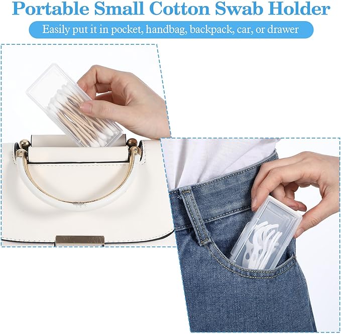 4 PCS Cotton Swab Holder for Travel, Clear Floss Pick Holder, Small Containers for Travel, Portable Storage Case for Cottons Buds Hair Ties Floss