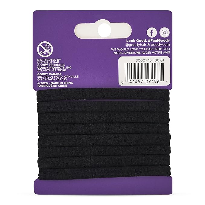 Goody Ouchless Seamless Hair Elastics, 8 Ct, Black, Damage-Free Gentle Hold Elastic Ties, No Snag or Pull, For All Occasions, Chic Styling Accessories for Women & Men, All Hair Types (Pack of 2)