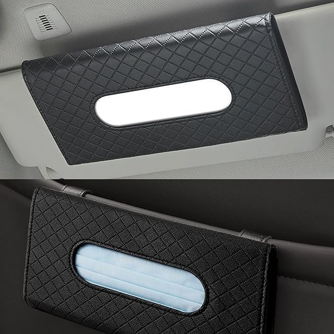 Car Sun Visor Tissue Holder, Car Napkin Holder, Premium PU Leather, Mask Holder for Sun Visor Vehicle, with Tissue Refill, Black