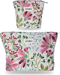 Makeup Bag Small Cute Cosmetic Bags for Women，Floral Travel Toiletry Bag for Purse, Large Canvas Cosmetic Pouch Makeup Organizer Tool Pouch with Zipper（2Pcs Colorful Plant）