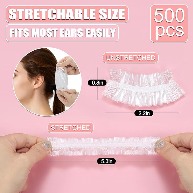 500 Pack Disposable Ear Covers for Shower Waterproof,Protectors for Hair Dye, & Salon Use,Spa,Hotel,Home,Elastic Ear Caps for Adults