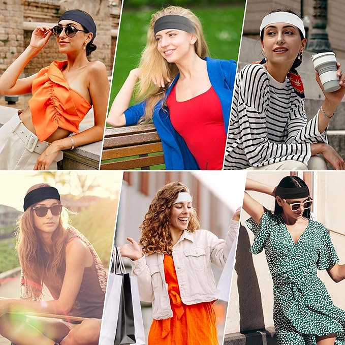 Headbands for Women, 8pcs Stretchy Non Slip Soft Cotton Cloth Hair Bands for Sports, Workout, Yoga and Running