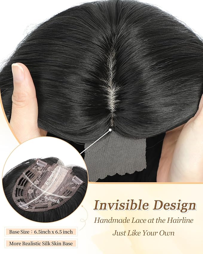 PANEWAY Hair Topper 16InchToppers For Women with Thinning Hair 6.5’’x6.5’’ Ladies Wiglets for Women Daily Use- 1B