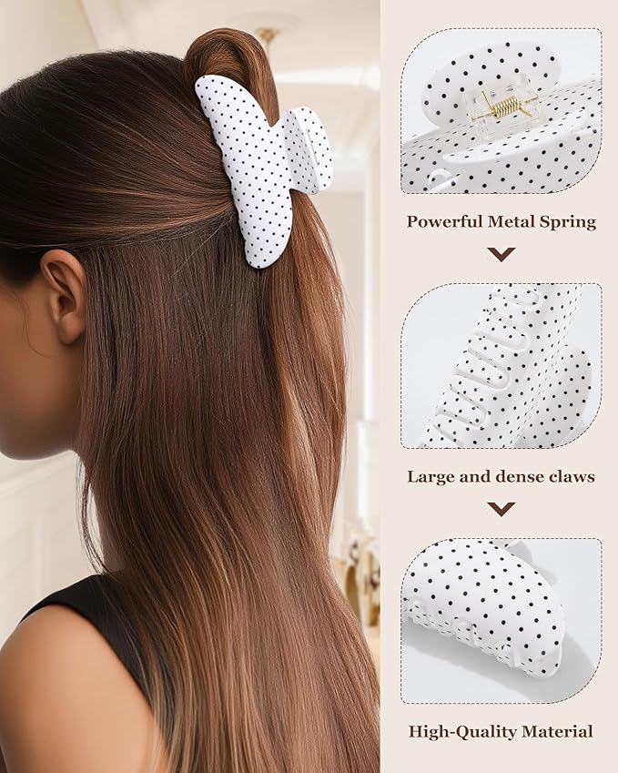 Molans 3PCS Hair Claw Clips Acrylic Clamps for women - Non-slip Strong Hold Barrettes for Thin Thick Hair, Medium hair clips Accessories(Polka Dot）