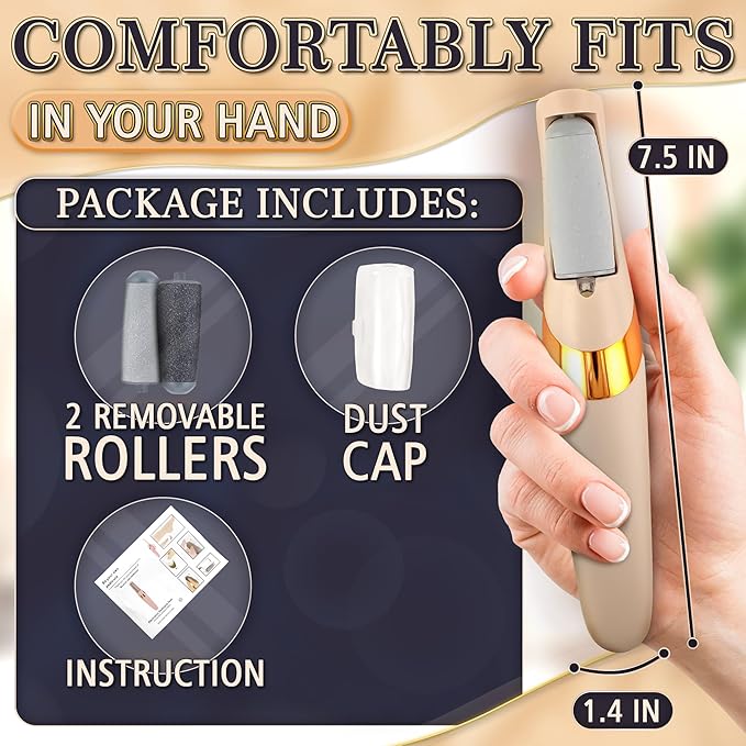 Foot Callus Remover Electric – Callus Grinder for Feet with 2-Speed and 2 Rollers (Coarse & Fine) for Smooth & Soft Feet, Easy to Clean – Compact Electric Foot Sander for Daily Foot Care & Travel Use