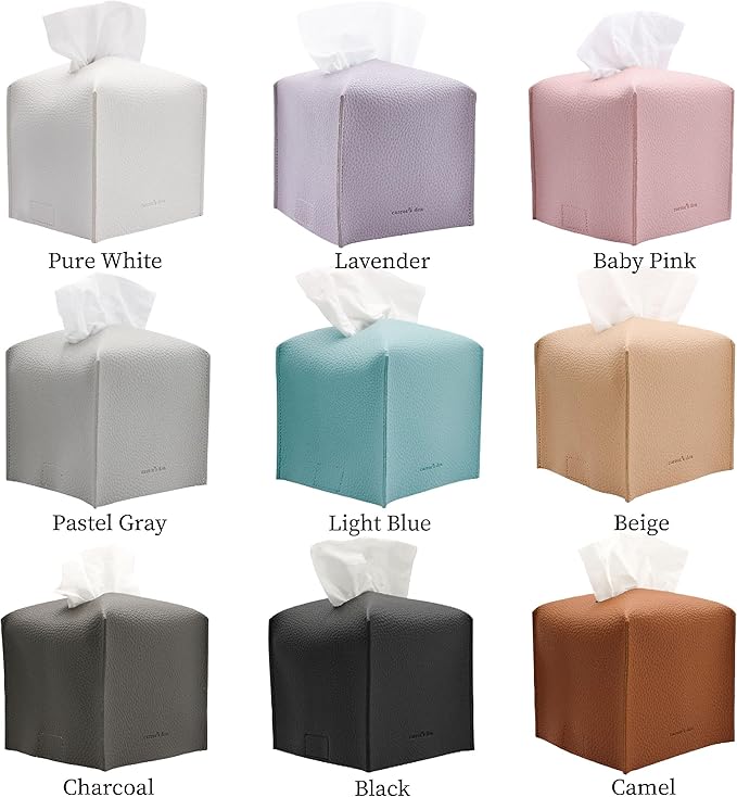 Tissue Box Cover Holder, Square with Bottom Belt by Carrot's Den - PU Leather Decorative Organizer for Tabletop, Bathroom, Car, Office | Baby Pink