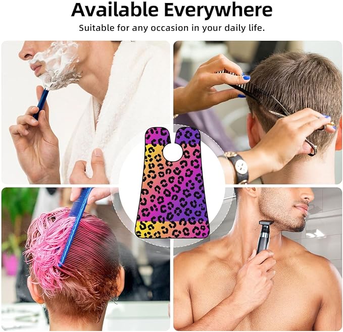 Waterproof Grooming Apron, Non-Stick Beard Bib with Suction Cups, for Cheetah Skin Rainbow Leopard Print