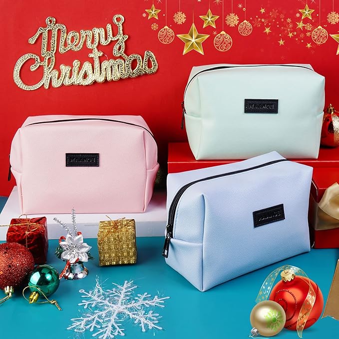 MAANGE Small Makeup Bag For Purse, Travel Cosmetic Bag Makeup Pouch PU Leather Portable Versatile Zipper Pouch For Women (Pink)