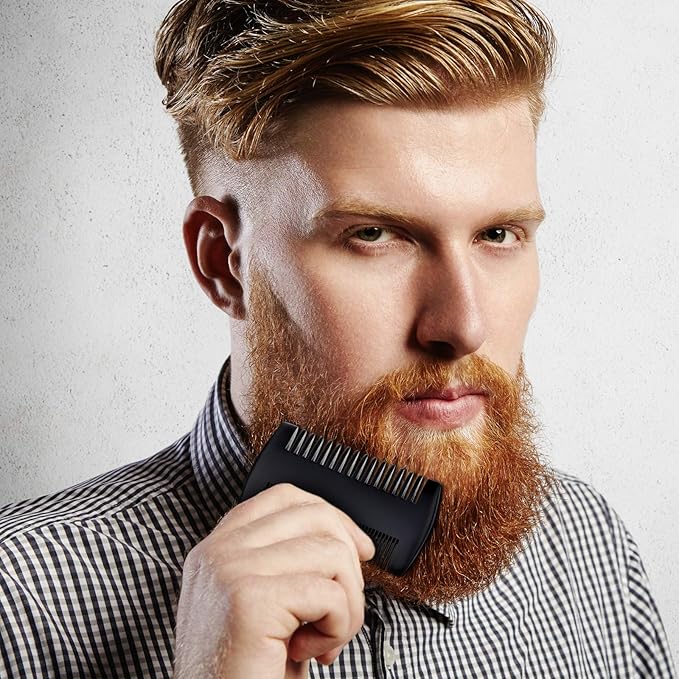 3 Pieces Beard Comb for Men Natural Sandalwood Wooden Mustaches Combs Dual Action Teeth Beard Comb with 3 Pieces Pocket Faux Leather Case for Beards Mustaches(Black)