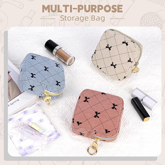 Period Bag for Teen Girls, Corduroy Cute Sanitary Napkin Storage Bag, Menstrual Pad Pouches Tampon Holder for Purse (Light Purple-Bow Tie)