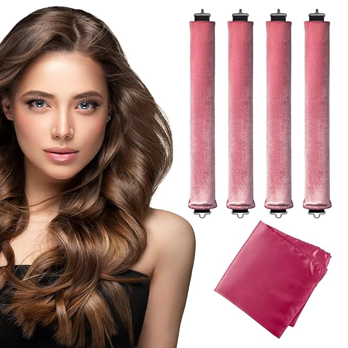 Heatless Curls Overnight with Satin Head Scarf, Velvet Hair Rollers for Blowout Look, No Heat Curling Rod for Long Thick Hair, Soft Sleep In Flexi Rods