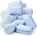 Sanwuta 12 Pcs Seersucker Cosmetic Bags Bulk Seersucker Makeup Bags Stripe Women Pouch Large Preppy Storage Pouch Toiletry Travel Organizer for Wedding Bridesmaid Bride Favor Mom Gift (Light Blue)