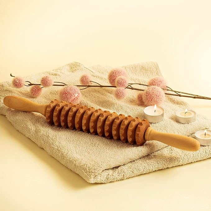 Wood Roller Massager for Body - 15.6 inch Lymphatic Drainage Manual Massage Tools for Sculpting, Muscle Shaping, Celulite Remover - Wooden Massage Tool for Manual Maderotherapy
